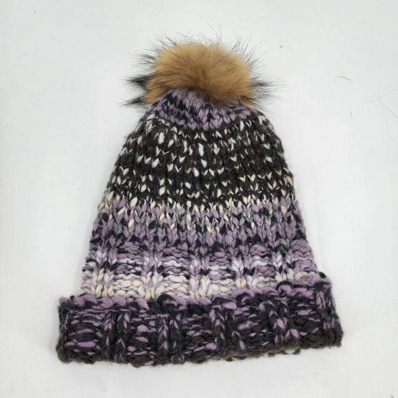 FRYE Chunky Degrade Faux‎ Fur Beanie In Violet Black OSFM NWT $79 - Picture 1 of 7